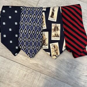 Lot of 4 Lands' End Neckties - 100% Silk  Great Variety